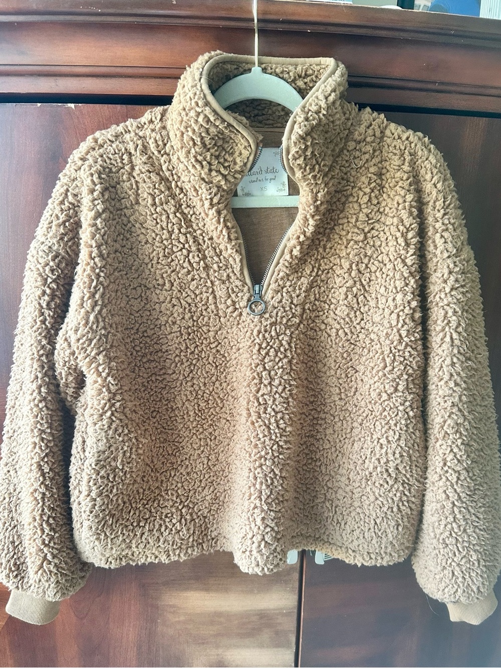 Altar'd State Camel Teddy Sherpa Half-Zip Jacket